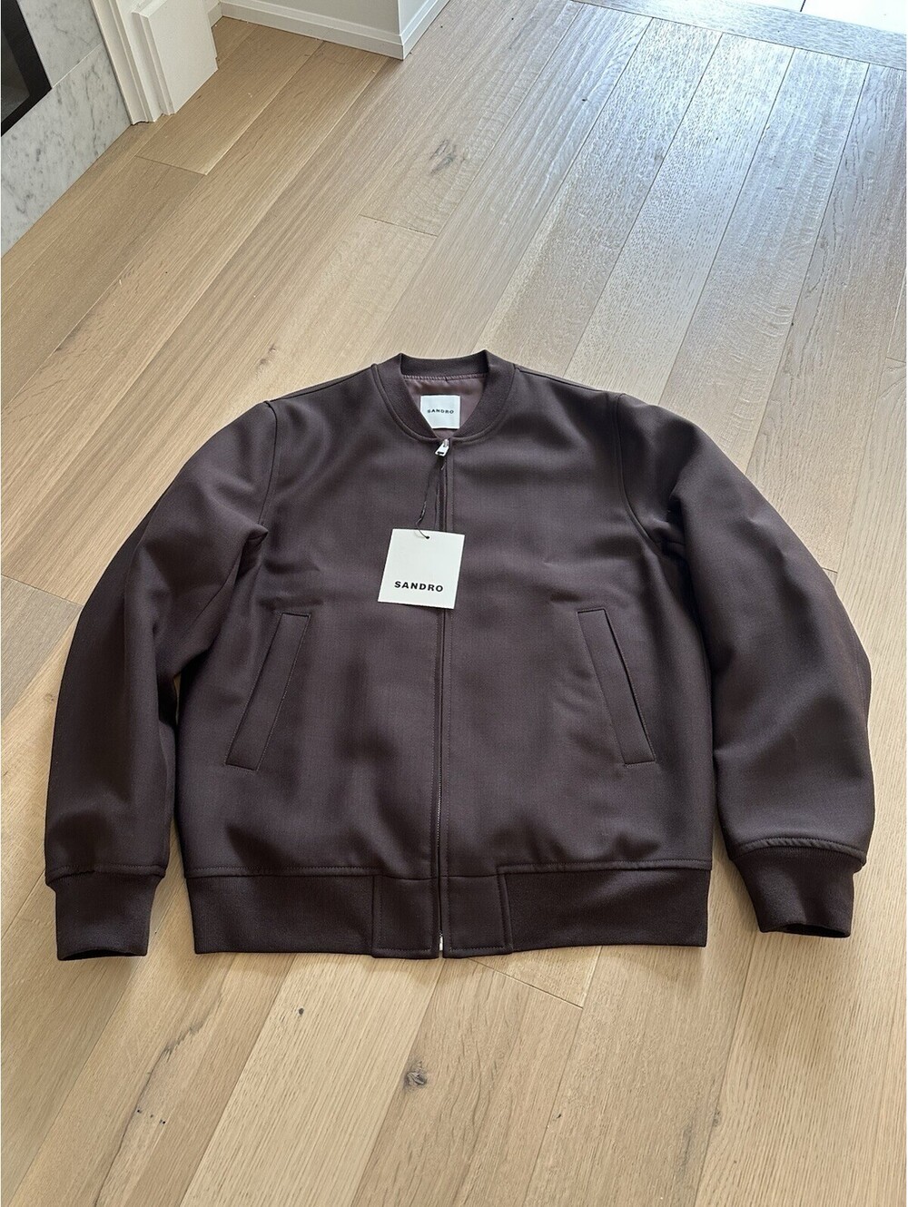 Sandro Brown Wool Zip Up Jacket Mens XL